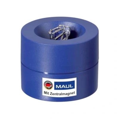 Obrázek MAUL Dávkovač sponek MAULpro Ø 7,3 x 6 cm psací stůl organizér pro kancelářské sponky příslušenství s magnetem kancelář včetně 15 svorek stylový zásobník modrý