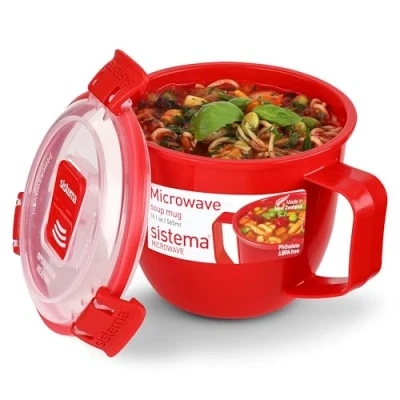 Obrázek Sistema Šálek na polévku Microwave, malý dóza uchovávání potravin vhodná do mikrovlnné trouby 565 ml bez BPA červený