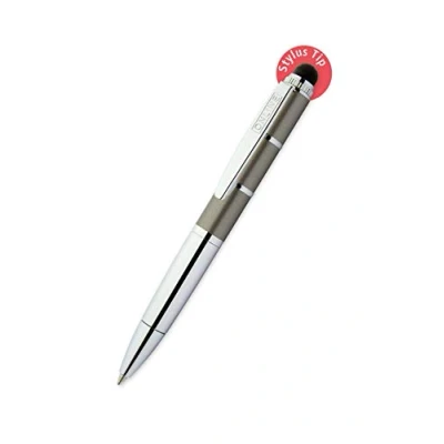 Obrázek ONLINE Otočné kuličkové pero a zadávací v jednom, s kovovým klipem, standardní tuha D1, Piccolo Stylus Metallic Grey, 2v1 mini kulička na peněženku, píše modře, Tip pro dotykové obrazovky