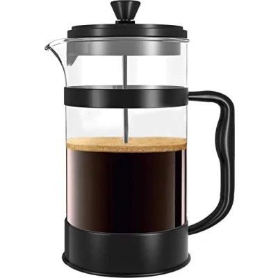 Obrázek KICHLY French Press Kaffeemaschine Tragbare Cafetière mit Dreifachfilter Hitzebeständiges Glas Edelstahlgehäuse Große Karaffe 1000ml / 1 litre 34Oz Schwarz