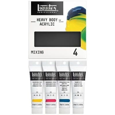 Obrázek Liquitex 3699309 Professional Heavy Body Akrylová barva v umělecké kvalitě s vynikající stálostí na světle lícné konzistenci, sada barev 4 barvy po 59 ml tubách