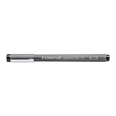 Obrázek STAEDTLER černá pigmentová linka, šířka čáry 0,5 mm, pigmentový inkoust vhodný na dokumenty, dlouhá kovová špička, životnost, 10 finelininů v kartonovém pouzdře, 308 05 9