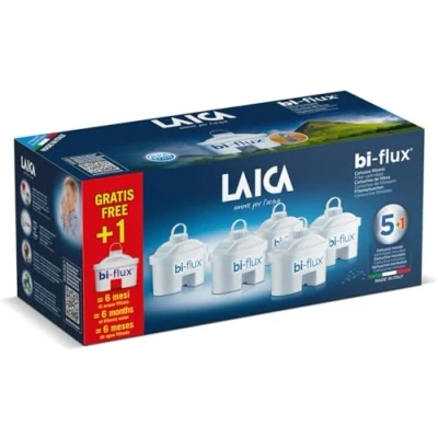Obrázek LAICA vodní filtr bi flux® uchovává minerální soli důležité pro tělo a snižuje nežádoucí látky 4 6 měsíců (5+1 zdarma) filtrované, chutné filtry x 150 l
