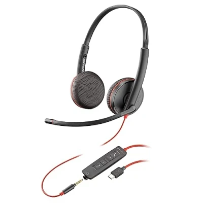 Obrázek Schnurgebundenes Headset Poly Blackwire 3225 Noise Cancelling Mikrofon Stereo Design Verbindung mit PC/Mac/Mobilgeräten über USB C, A oder 3,5 mm Kompatibel Teams, Zoom