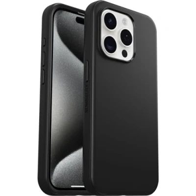 Obrázek OtterBox Symmetry pro pouzdro MagSafe iPhone 15 Pro, nárazuvzdorné, odolné proti pádu, ochranné tenké pouzdro, 3X testováno podle vojenského standardu, černé, žádné maloobchodní balení