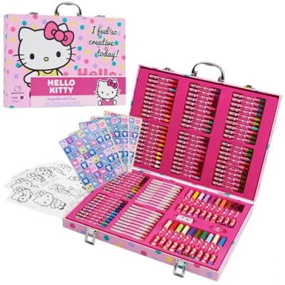 Obrázek Hello Kitty Dětská malířská sada kufr, kutilské věci, nálepky Sanrio, voskovky a pastelky, dárky pro děti