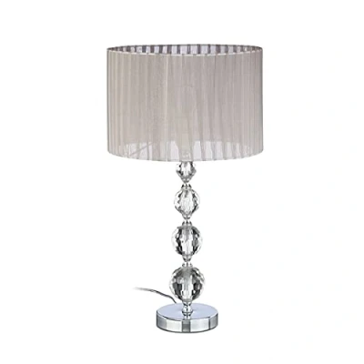 Obrázek Relaxdays lampa na noční stolek křišťál, stolní koule, šedá, stínidlo, V x h: 53 29,5 cm, čirá/stříbrná