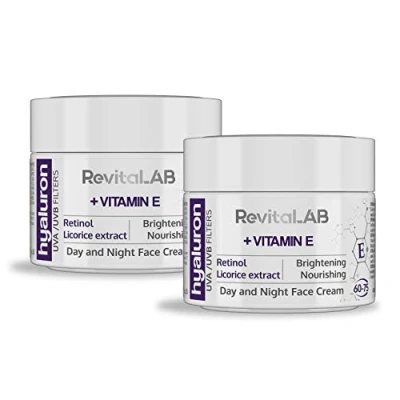 Obrázek RevitaLAB Denní a noční krém Anti Ageing s hyaluronem, obohacený o vitamín (retinol) E, extrakt z kořene lékořice, kyselina hyaluronová, UV filtr, pro věk mezi 60 75, 50 ml (multipack)