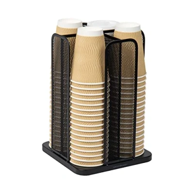 Obrázek Mind Reader Network Collection, 4 Compartment Cup and Lid Dispenser, Countertop Organizer, Metal Mesh, 8&quot; D x W 11, 5&quot; H, Black