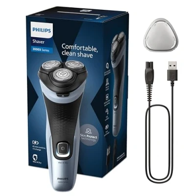 Obrázek Philips Shaver Series 3000X elektrický holicí strojek na mokré a suché holení pro muže v nebeské modré, s technologií SkinProtect, vyklápěcí zastřihovač vousů ergonomickou rukojetí (model