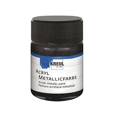 Obrázek KREUL 77585 akrylová metalická barva, 50ml sklo v metalické černé, okouzlující barva s metalickým efektem na vodní bázi, krémově krycí, rychleschnoucí a voděodolná