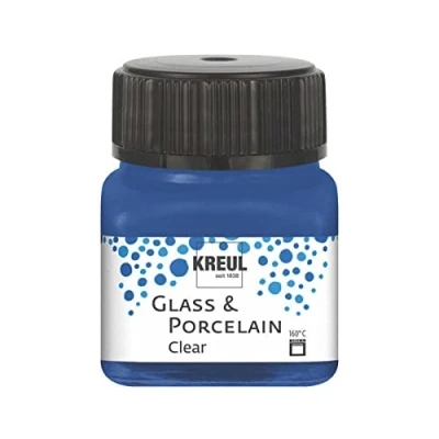 Obrázek KREUL 16217 Glass &amp; Porcelain Clear tmavě modrá, ve 20ml skle, průhledná barva na sklo a porcelán bázi vody, rychleschnoucí, čirá