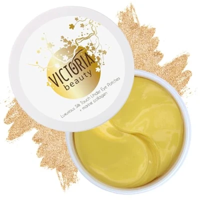 Obrázek Victoria Beauty 60 polštářků kolagenových očních tampónů proti kruhům pod očima chladící, 24K zlatá maska pytlům očima, zmírňuje vrásky a unavené oči