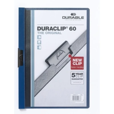 Obrázek Durable Svorka Duraclip (originál 60, tvrdá fólie, do 60 listů A4, sáček po 5 kusech), tmavě modrá, 223807