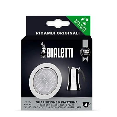 Obrázek Bialetti 1 silikonové těsnění + 1filtr 4 šálky ušlechtilá ocel ricambi, nerezová ocel, SS