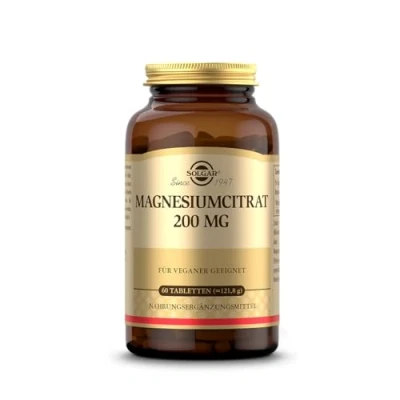 Obrázek SOLGAR® Citrát hořečnatý 200 mg Na energii, duši a svaly vysoká biologická dostupnost 60 veganských tablet