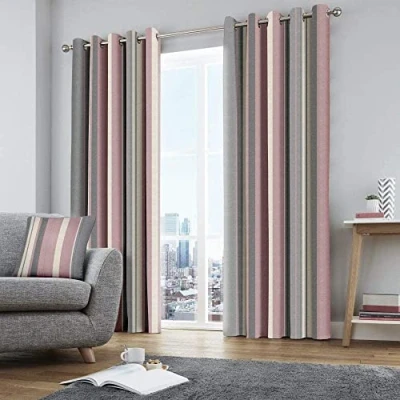 Obrázek Pruhované závěsy Fusion Whitworth Stripe s očky, 100% bavlna, 117 x 137 cm, 1 pár záclon, červeno růžová
