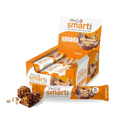 Obrázek PhD Nutrition Smart Bar Protein tyčinka 12 x 64 g čokoláda arašídové máslo High Snack s 20 bílkovinným bílkem a malým množstvím cukru, proteinové tyčinky vhodné pro makro
