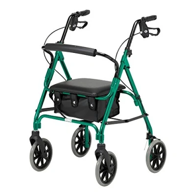 Obrázek Days Lightweight Folding Four Wheel Roller Walker with Padded Seat, Lockable Brakes, Ergonomic Handles, Limited Mobility Aid, Racing Green, Medium, (Eligible for VAT relief in the UK)