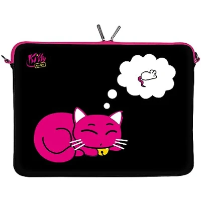 Obrázek Kitty to Go LS143 10 Designer Laptop Neopren Ochranné pouzdro palců PC Netbook taška 9,7 až 10,1 &amp; 10,5 (26,67 cm) Sleeve kočka růžovo černé
