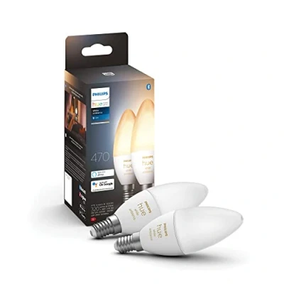 Obrázek Philips Hue White Ambiance E14 LED žárovka dvojité balení, stmívatelná, všechny odstíny bílé, ovládání přes aplikaci, kompatibilní s Amazon Alexa (Echo, Echo Dot)