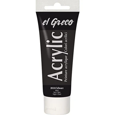 Obrázek KREUL 28324 El Greco Acrylic, tuba 75 ml v černé, vysoce pigmentovaná, lesklá akrylová barva ve studijní kvalitě, máslově malovatelná, pro pastózní malování