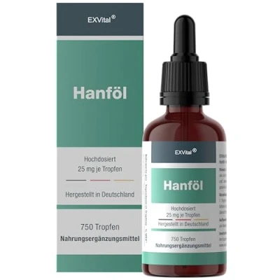 Obrázek EXVital Konopný olej, vysoká dávka 25 mg v denní dávce, 750 kapek s okamžitým efektem, lisovaný za studena, 30 ml, prémiové pěstování
