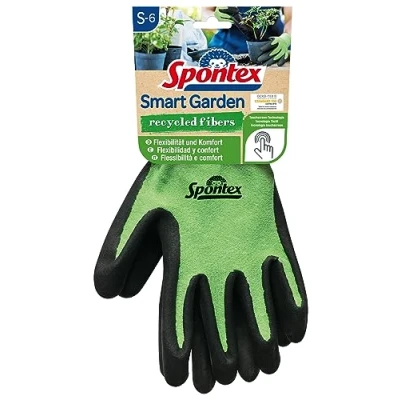 Obrázek Spontex Smart Garden zahradní rukavice, kompatibilní s dotykovým displejem, z recyklovaných PET lahví, nitrilovým povrchem, velikost S, 1 pár