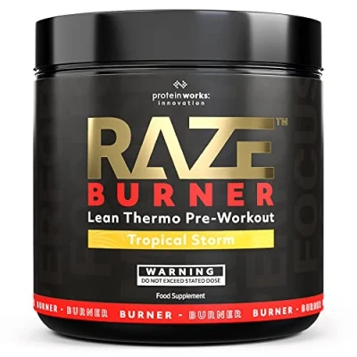 Obrázek Protein Works Raze Burner Pre Workout prášek tropický Thermogenic kofein, karnitin a tyrosin 30 porcí