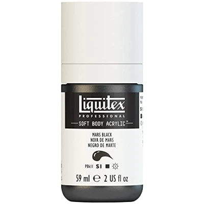 Obrázek Liquitex 1959276 profesionální akrylová barva Soft Body umělecká v krémové krycí konzistenci, vysoká pigmentace, stálobarevná a odolná proti stárnutí, 59 ml láhev Marsově černá