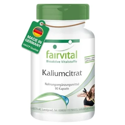 Obrázek Fairvital Citrát draselný 90 kapslí vysoké dávkování 300 mg elementárního draslíku v jedné kapsli VEGAN