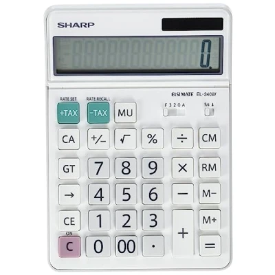 Obrázek Sharp EL 340W stolní kalkulačka s pohyblivým displejem, solární provoz / baterie, bílá