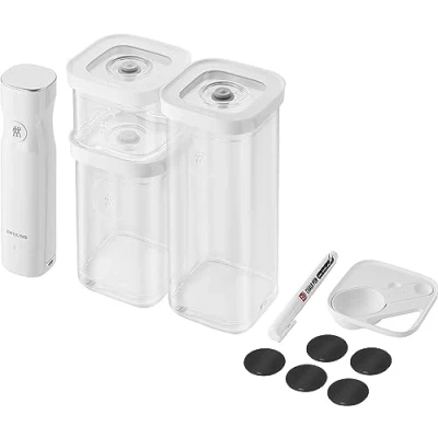 Obrázek ZWILLING FRESH &amp; SAVE CUBE Vakuum Starter Set, Größe S, 6 teiliges Aufbewahrungsset inkl. 3x Boxen Vakuumpumpe, Messlöffel, NFC Etiketten