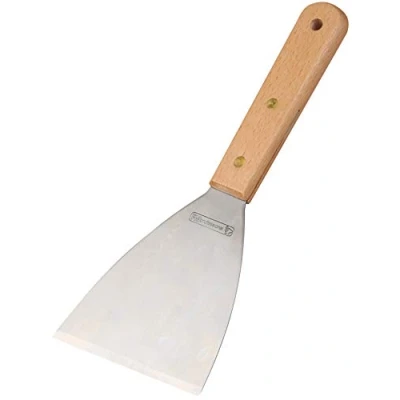 Obrázek FMprofessional Spachtel Holzgriff 10 cm, hochwertiger Wender, Heber mit ergonomischem Griff aus Holz, vielseitiger Grillwender, Schaber Funktionsteil Edelstahll (Farbe: Silber/Braun)