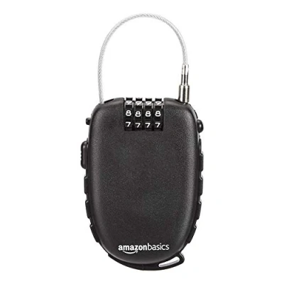 Obrázek Amazon Basics Zatahovací kabelový zámek, AB BL101, 4místný, 1 kus, černý