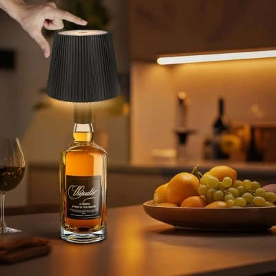Obrázek Ketom LED bezdrátová lampa na láhev nabíjecí, IP54 akumulátor lahve, stmívatelná stolní černá, dotyková pro vnitřní/venkovní, nastavitelná teplota barvy restaurace bar