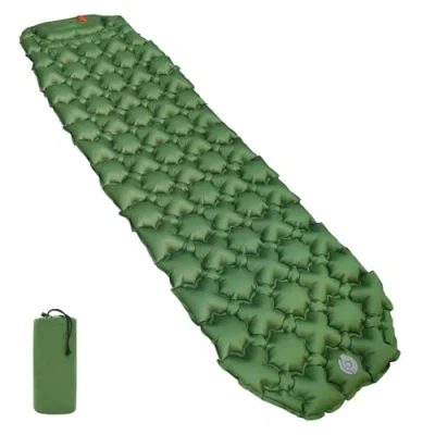 Obrázek Amazon Basics karimatka na kempování, lehká, vodotěsná, s nožní pumpičkou, 5,6 cm silná, olivově zelená, M