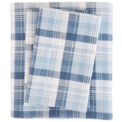 Obrázek Woolrich Baumwoll Bettwäsche Set, Cottage Charms Aufdruck, 100% Flanell warm und flauschig, King Size Bettlaken, Spannbetttuch für bis zu 35,6 cm Matratze, Cal Blue