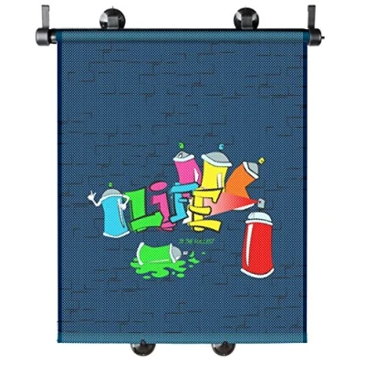 Obrázek Walser Sada slunečních rolet Graffiti, 2 kusy sluneční clony auto chlapci, ochrana proti slunci boční sklo, univerzální UV děti 43 x 52 cm modrá