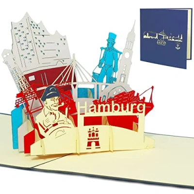 Obrázek LINPOPUP®, LIN 3D POP UP pohlednice cestovní poukaz narozeniny přání Hamburg skyline #193#