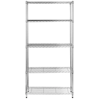 Obrázek Amazon Basics Úložná jednotka s 5 policemi, výškově nastavitelnými vkládacími policemi a nivelačními nohami, maximální hmotnost 680 kg, chrom, 36 D x 91 W 183 V cm