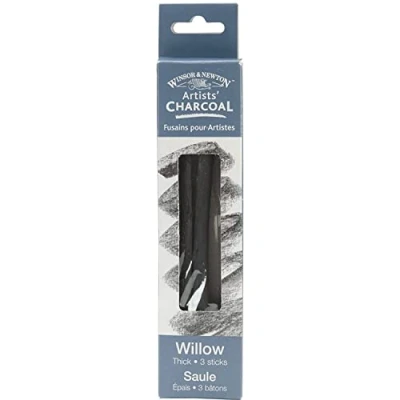 Obrázek Winsor &amp; Newton 7005171 Natural Charcoal kreslicí uhlí z vrbového dřeva, krycí v umělecké kvalitě, ideální pro kresby s vysokými kontrasty tloušťka, 3 kusy, šedé