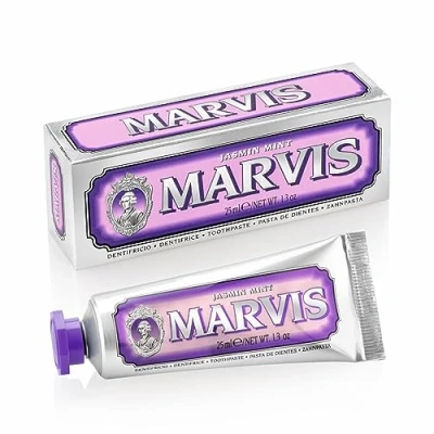 Obrázek MARVIS® Jasmín máta 25 ml I zubní pasta s květinovými tóny jasmínového květu odstraňuje plak a odolné destičky fluoridem cestovní velikost