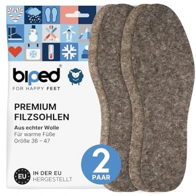 Obrázek biped 2 páry plstěných vložek do bot z čisté vlny hřejivé vložky přírodní plsti pro příjemné klima boty z2754 (38 39)