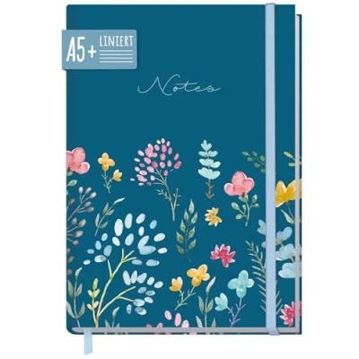 Obrázek paper&amp;you® zápisník A5+ linkovaný s gumičkou &quot;Happy Flower&quot; 156 stran, 78 listů jako Bullet Journal, deník, poznámkový sešit udržitelný a šetrný k klimatu
