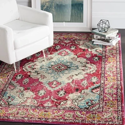 Obrázek SAFAVIEH Boho koberec do obývacího pokoje, jídelny, ložnice Monaco Collection, krátký předsíň, růžový a multi, 155 x 231 cm