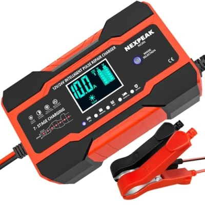 Obrázek 10A nabíječka autobaterie, 12 V/24 V Smart plně automatická baterií do auta s kompenzací teploty pro auto, nákladní vůz, motocykl, sekačka na trávu, loď, námořní baterie, červená
