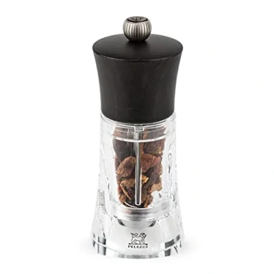 Obrázek PEUGEOT Oléron ruční mlýnek na chilli, klasické nastavení stupně mletí, výška: 14 cm, dřevo/akryl, hnědá/transparentní, 28428