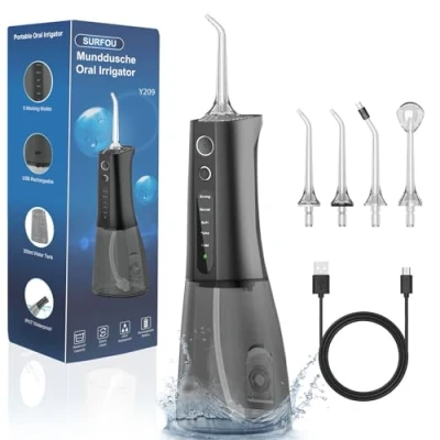 Obrázek SURFOU Ústní sprcha bezdrátový vodní Flosser for Teeth, elektrické toky na zuby, ústní zavlažovač zubní voda čistič zubů, mezizubní niť elektrický