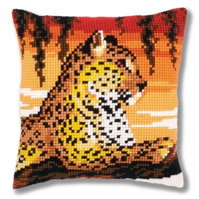 Obrázek Vervaco PN 0148429 pro 0162253 vyšívání křížkovým stehem polštář Leopard stehem, Stramín, Bílá, 40 x 0,30 cm